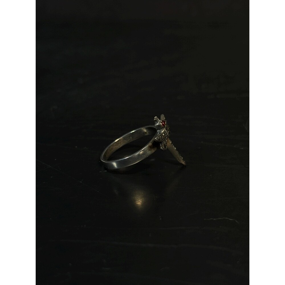 Sterling Silver Garnet Marcasite Dragonfly Ring Size 6.75 - Picture 7 of 13